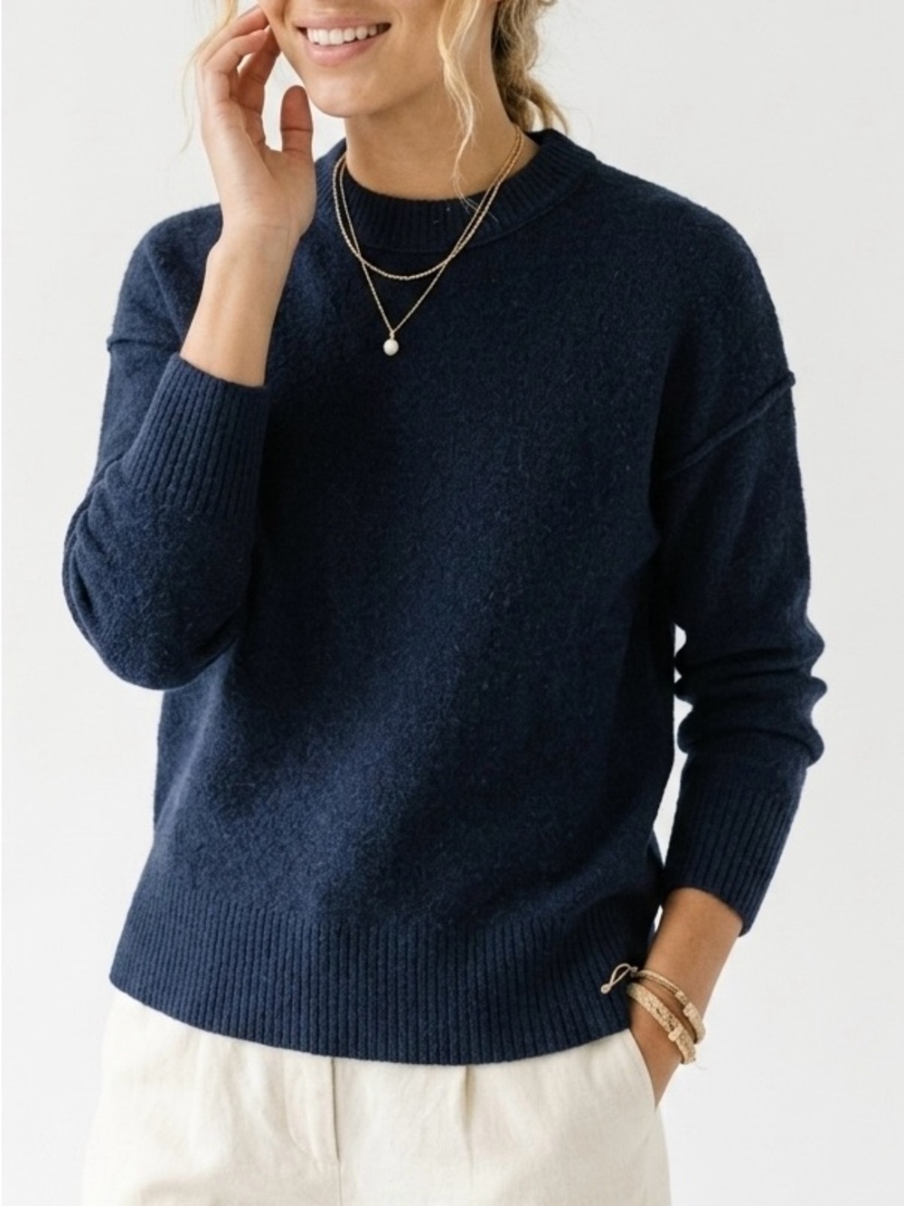 Aerie Navy Blue Oversized Crewneck Knit Sweater Slouchy Drop Shoulder Pullover M